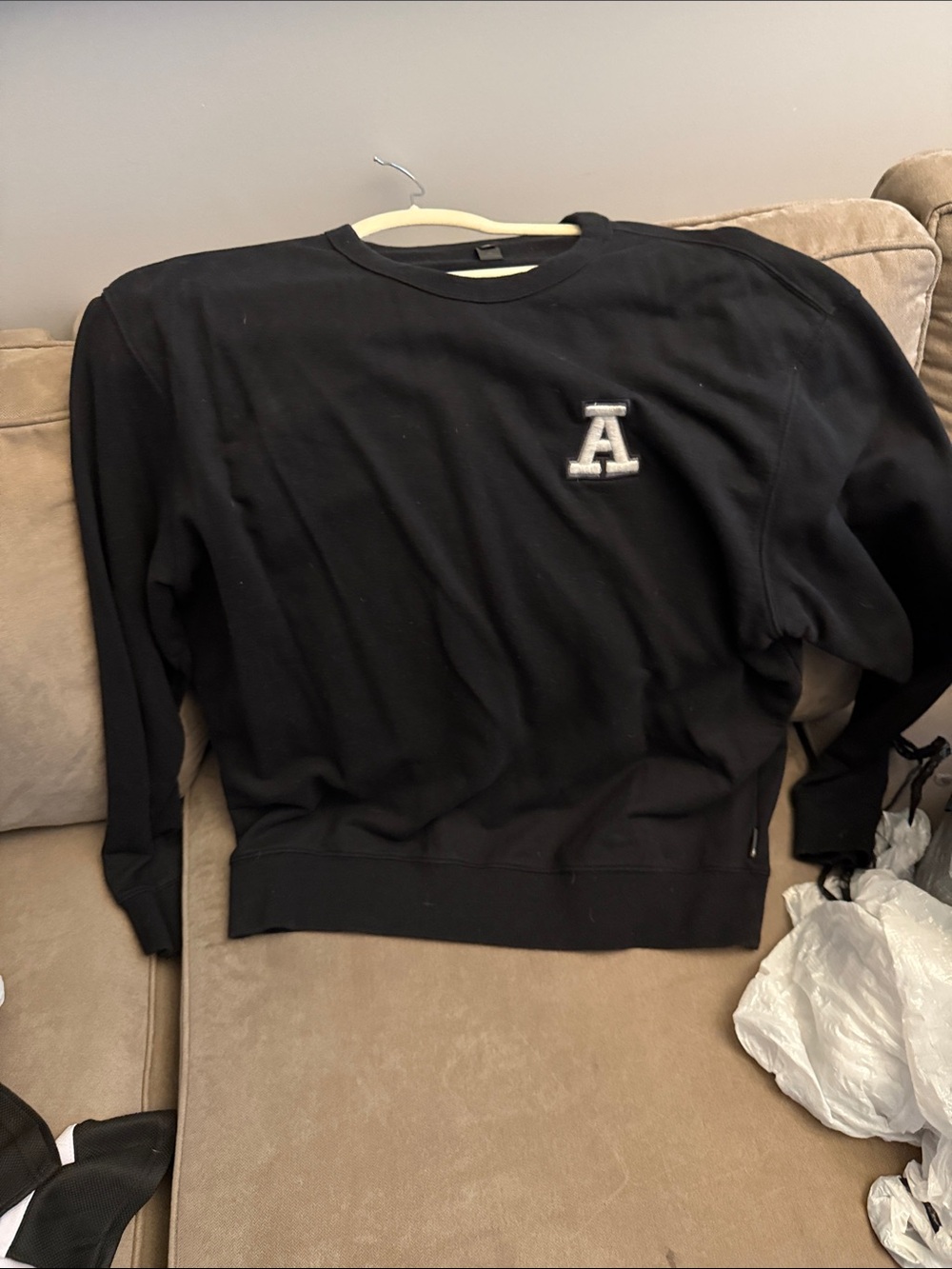 Ag Adriano Goldschmied Black Crewneck Sweatshirt with Embroidered 'A' Patch
